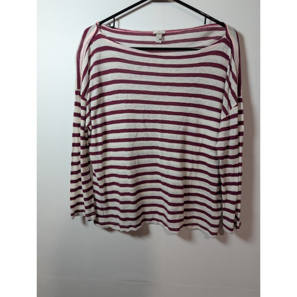 J.CREW Women's Striped Shirt Scoop Neck Linen Wool Blouse Shirt Top Size Large